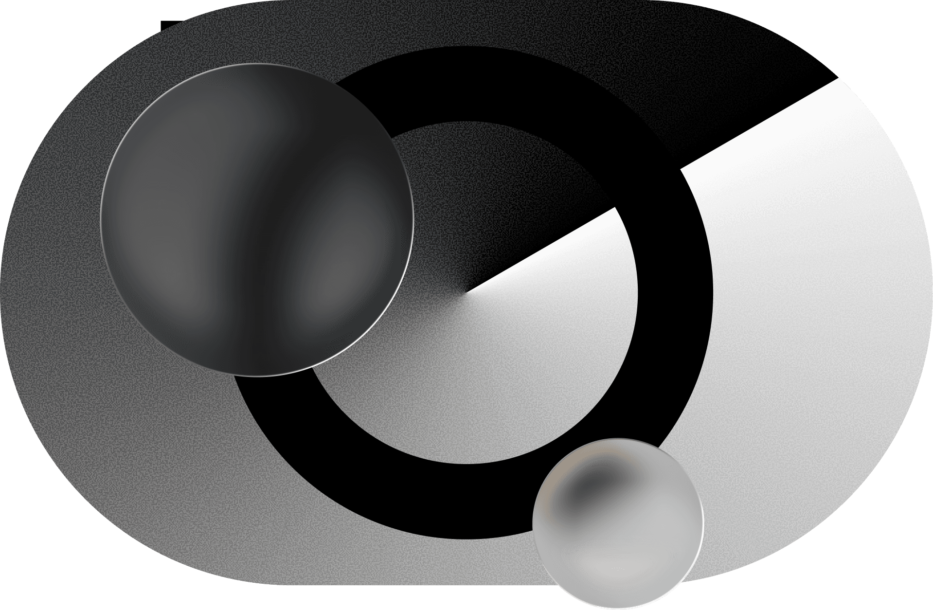 Abstrakte Komposition aus Sphären und Bögen in Monochrom — visuelles Motiv für LLM-Sichtbarkeit.